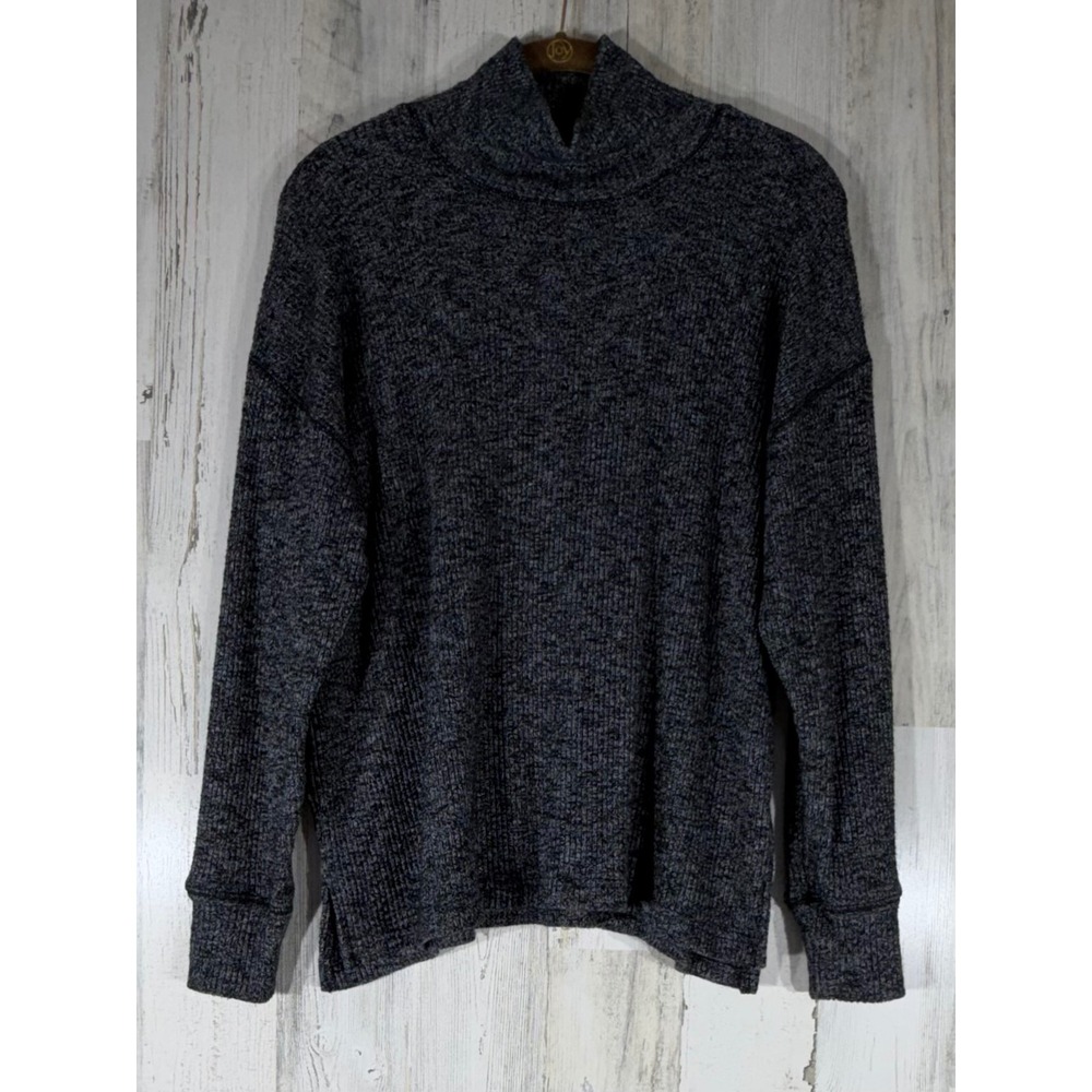 J Crew Funnel Neck Sweater Size Small Gray Speckled Marled Ribbed Knit Stretchy